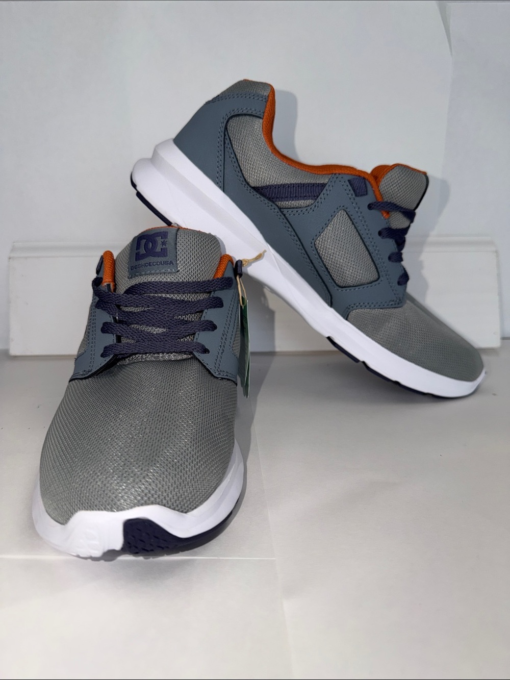 DC Men’s Grey Athletic Sneakers with Orange Accents size 9.5